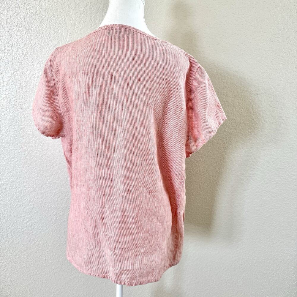 FLAX Womens Medium 100% Linen Red White Stripe Oversized Tunic Top Lithuania - Picture 4 of 12